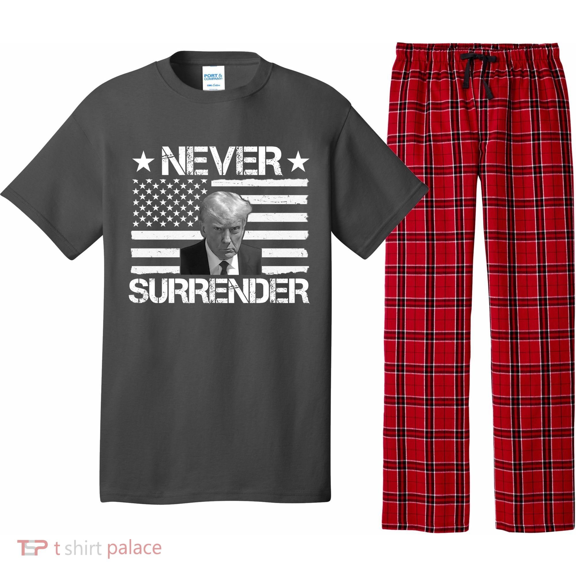 Never Surrender Trump American Flag Pajama Set