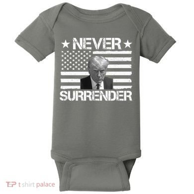Never Surrender Trump American Flag Baby Bodysuit