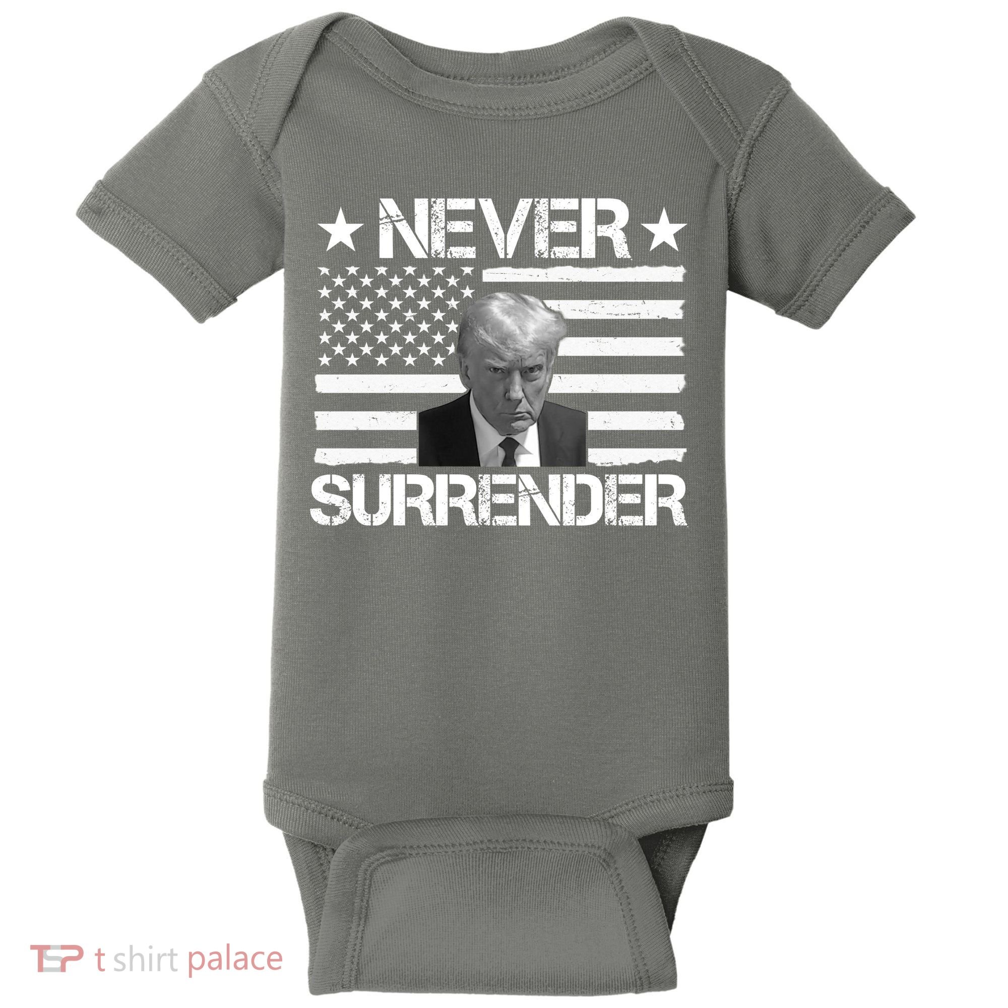 Never Surrender Trump American Flag Baby Bodysuit