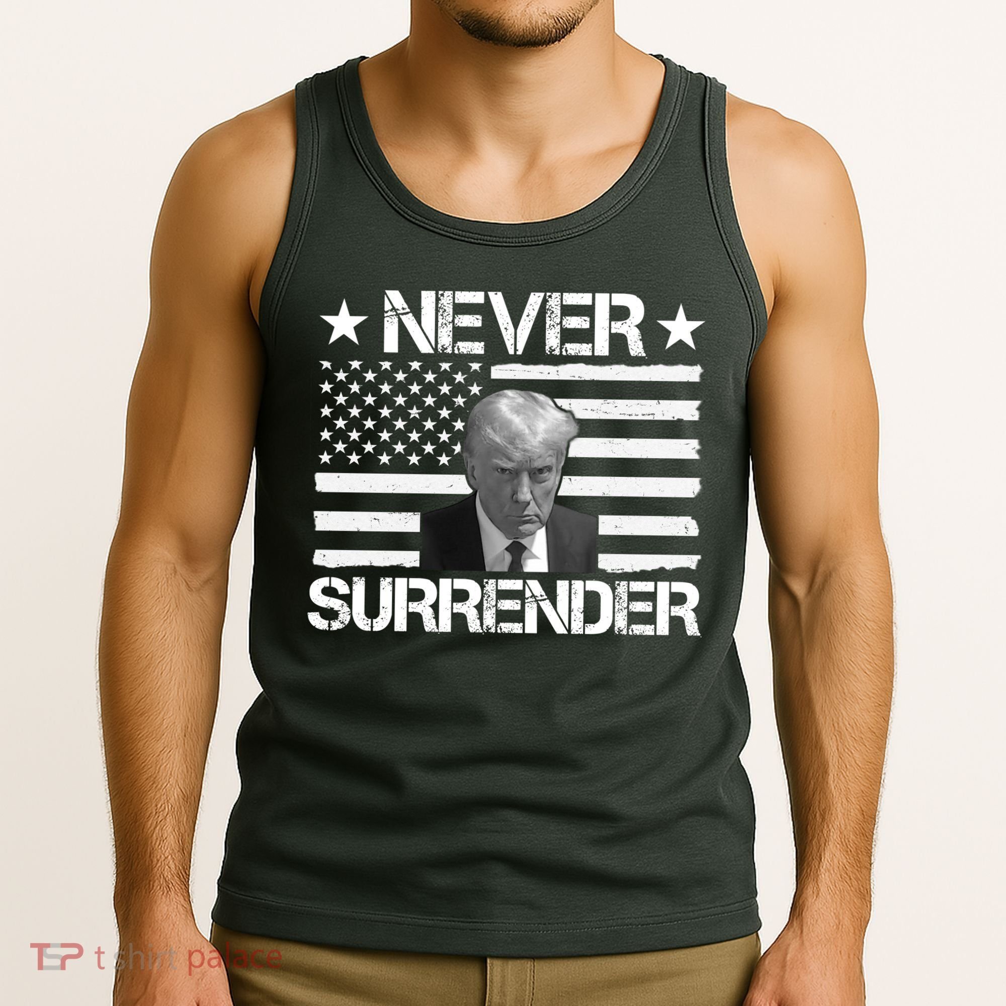 Never Surrender Trump American Flag Tank Top