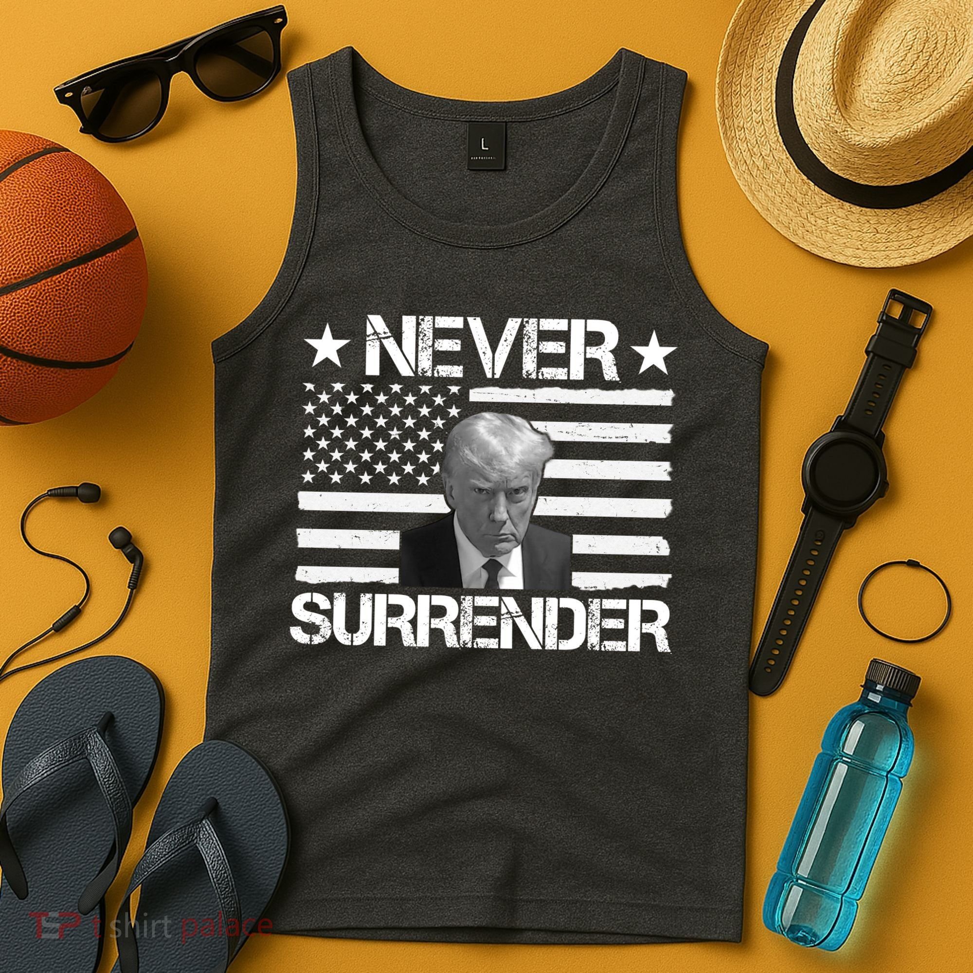 Never Surrender Trump American Flag Tank Top