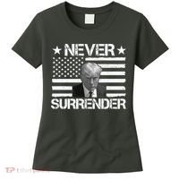 Never Surrender Trump American Flag Women's T-Shirt thumb 0