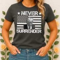 Never Surrender Trump American Flag Women's T-Shirt thumb 2