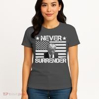 Never Surrender Trump American Flag Women's T-Shirt thumb 4