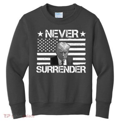 Never Surrender Trump American Flag Kids Sweatshirt