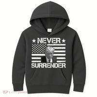 Never Surrender Trump American Flag Kids Hoodie thumb 0