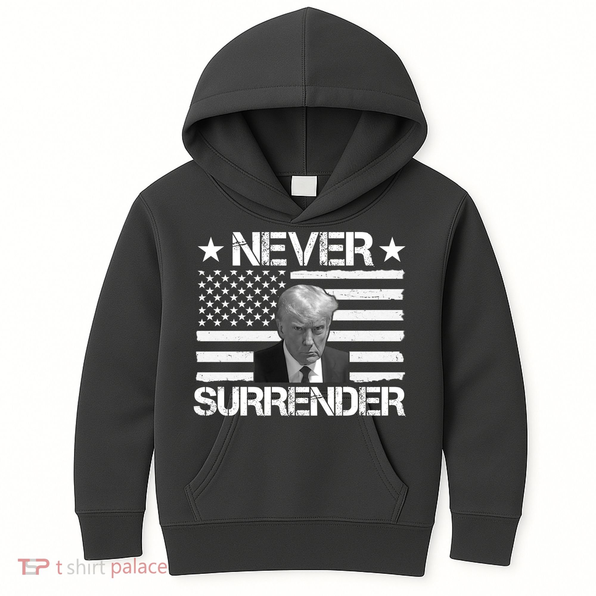 Never Surrender Trump American Flag Kids Hoodie