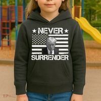 Never Surrender Trump American Flag Kids Hoodie thumb 3