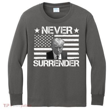 Never Surrender Trump American Flag Kids Long Sleeve Shirt