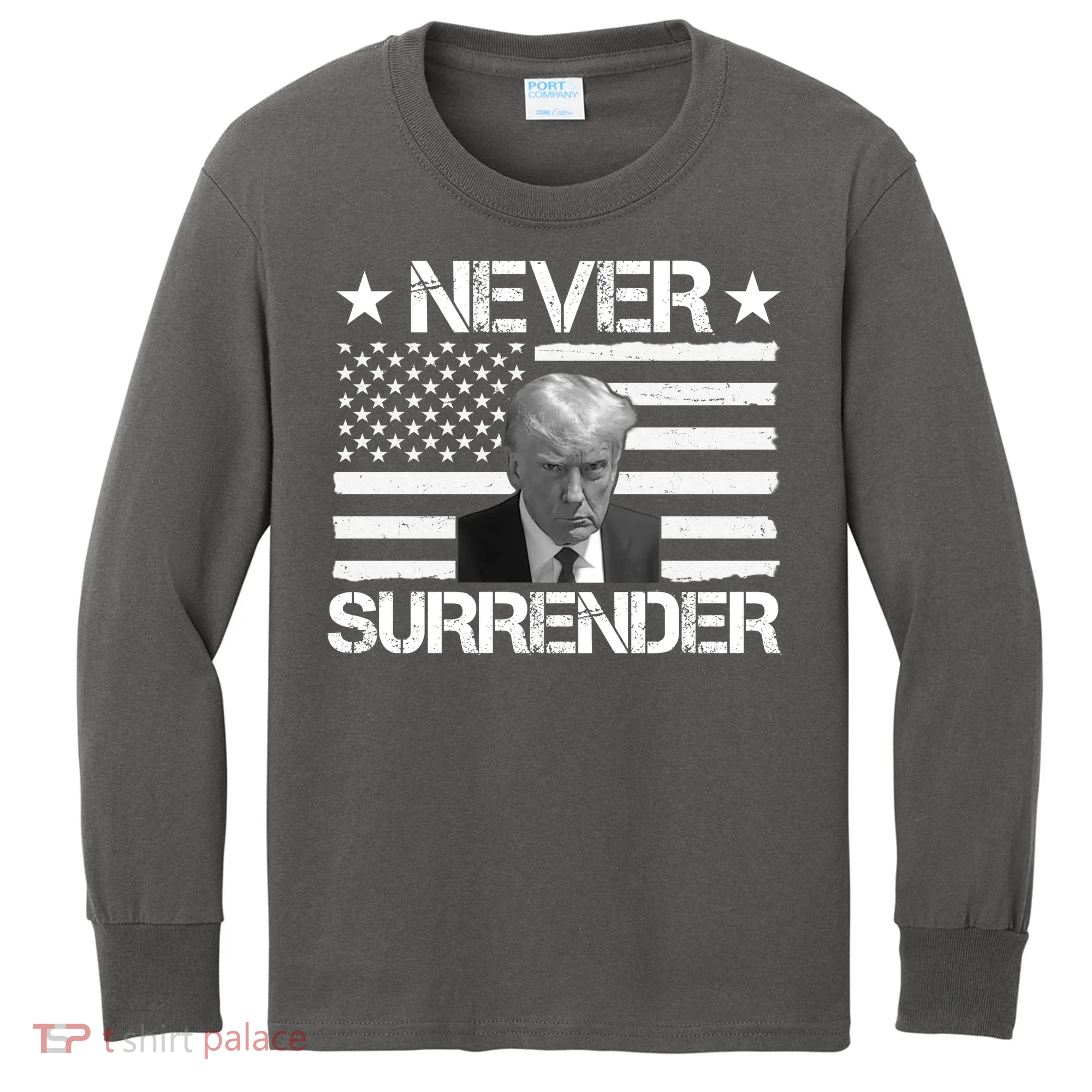 Never Surrender Trump American Flag Kids Long Sleeve Shirt