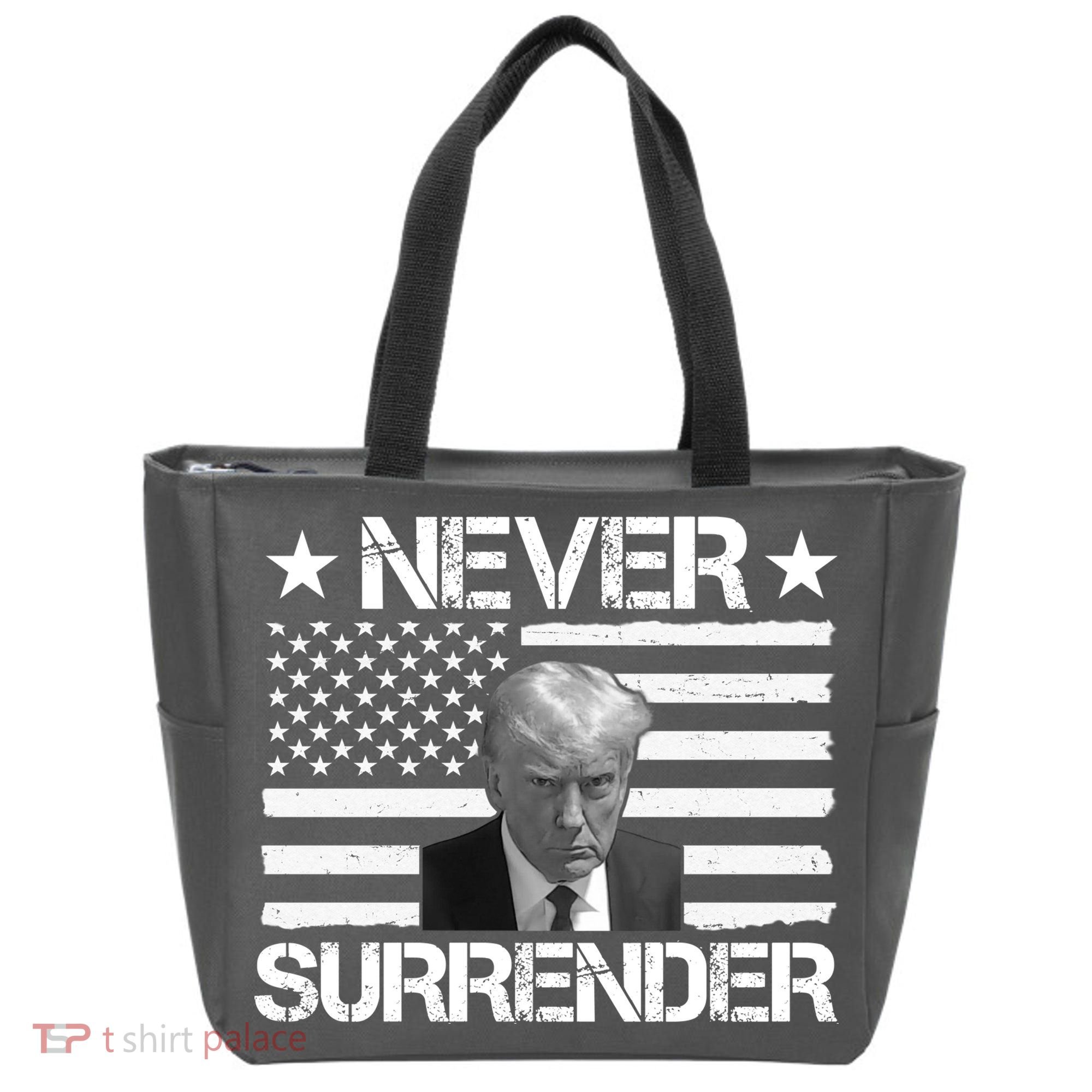 Never Surrender Trump American Flag Tote Bag