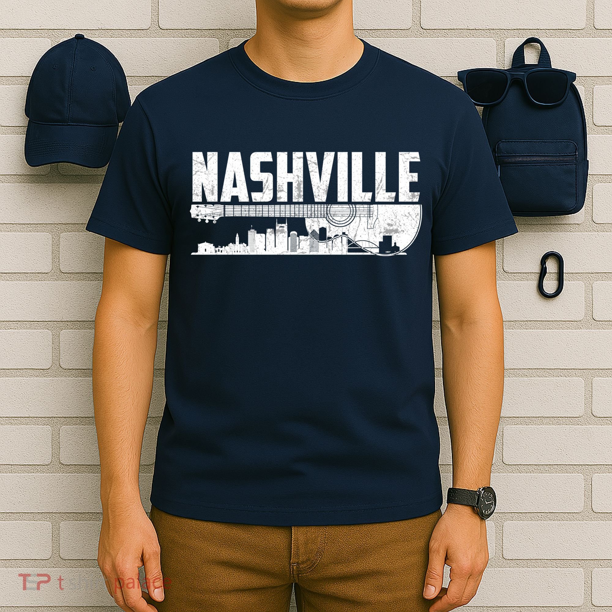 Nashville Skyline Tennessee Country Music Guitar Player T-Shirt