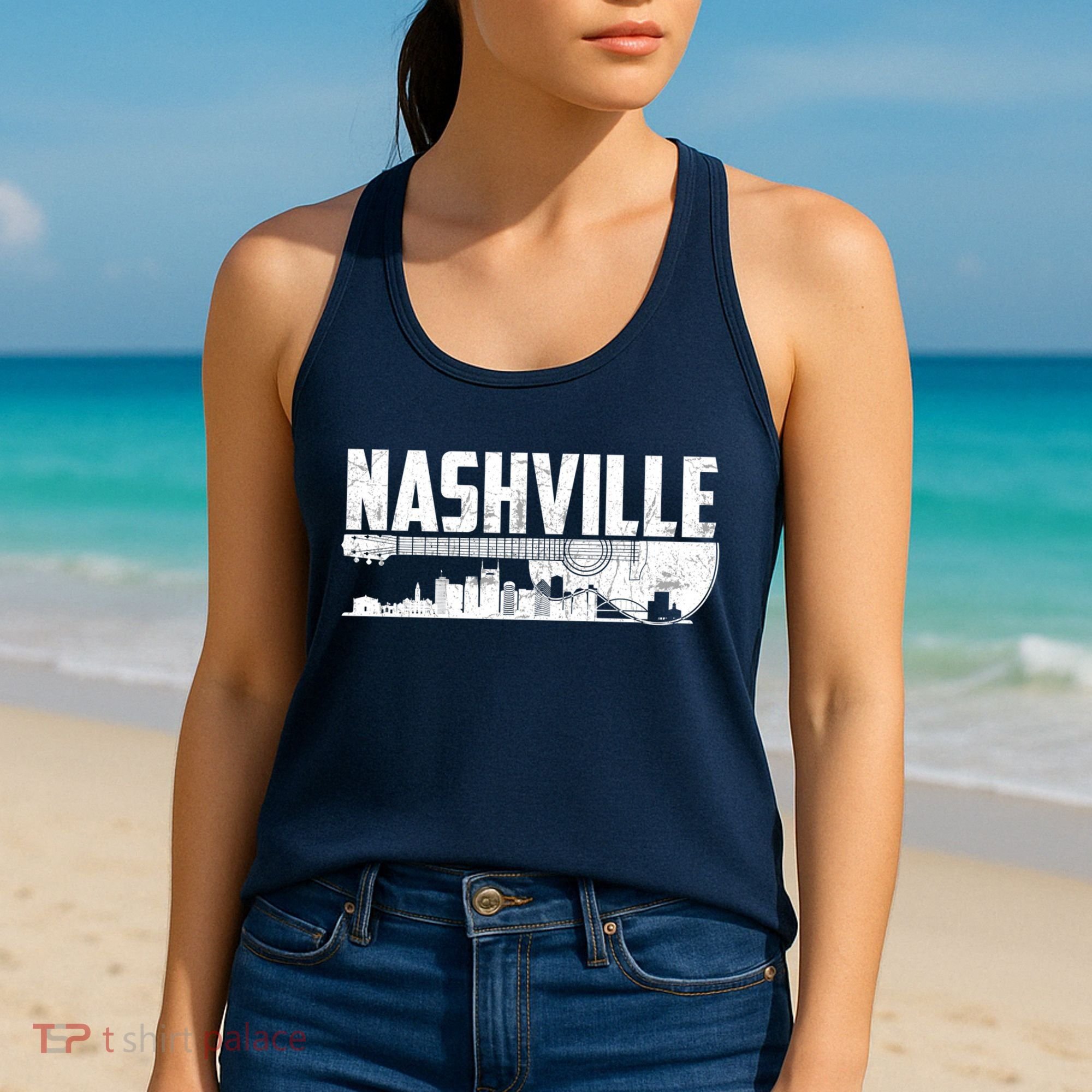 Nashville Skyline Tennessee Country Music Guitar Player Women's Tank Top