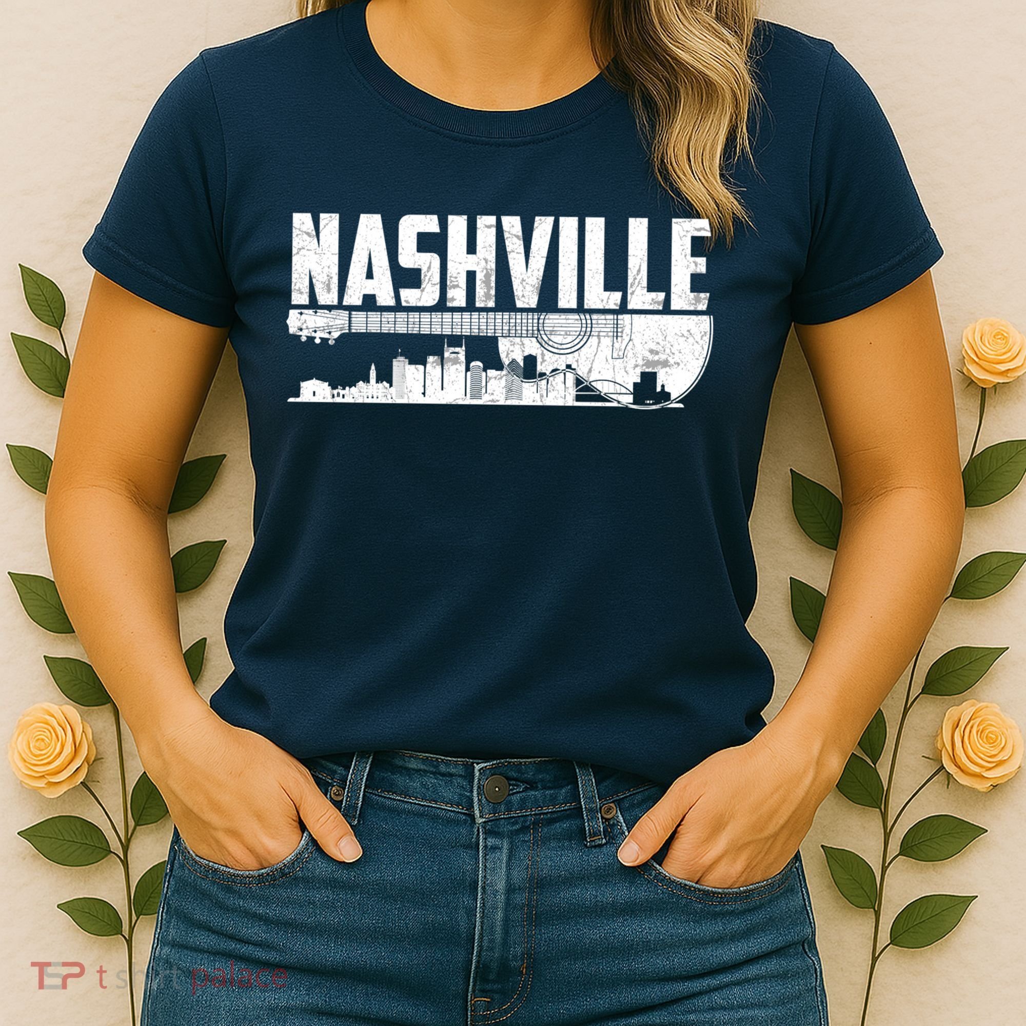 Nashville Skyline Tennessee Country Music Guitar Player Women's T-Shirt