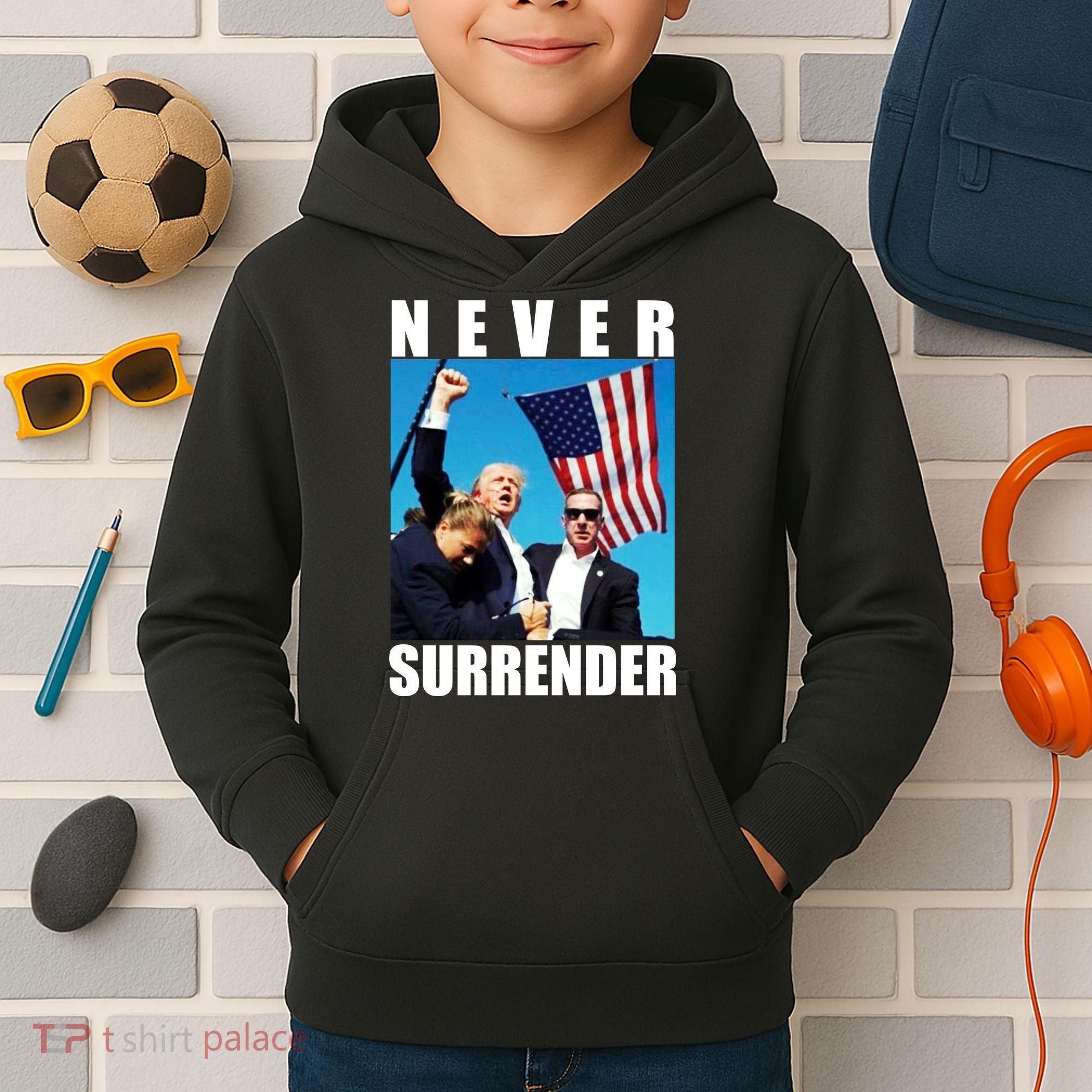 Never Surrender Trump 2024 Pennsylvania Rally Shooting Kids Hoodie