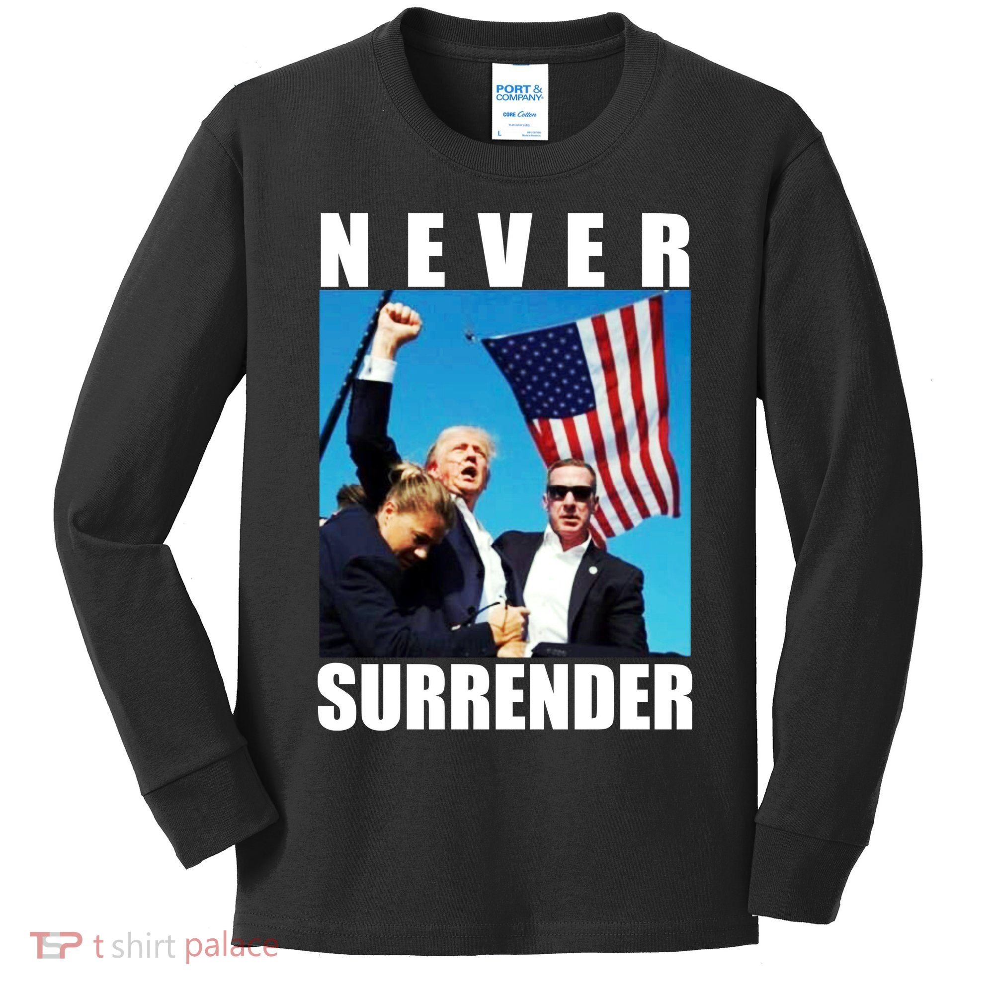 Never Surrender Trump 2024 Pennsylvania Rally Shooting Kids Long Sleeve Shirt