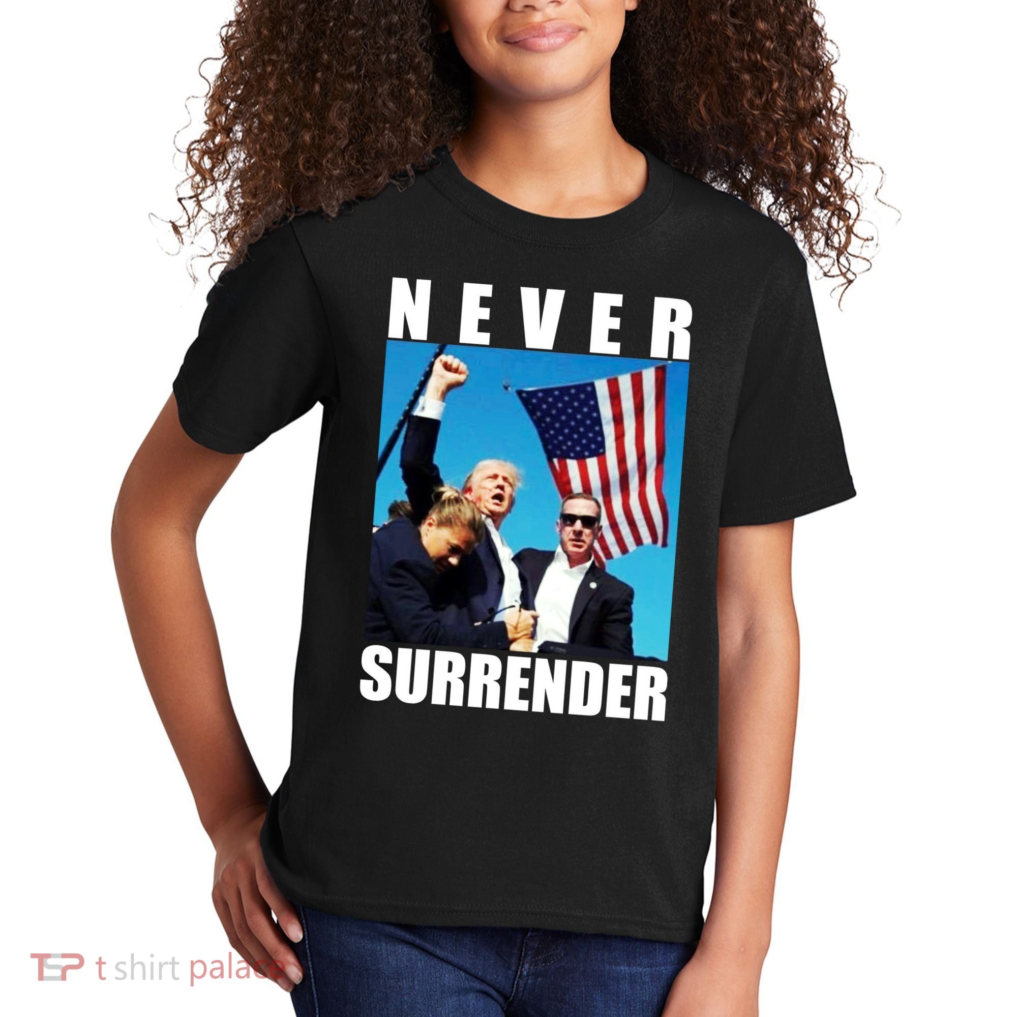 Never Surrender Trump 2024 Pennsylvania Rally Shooting Kids T-Shirt