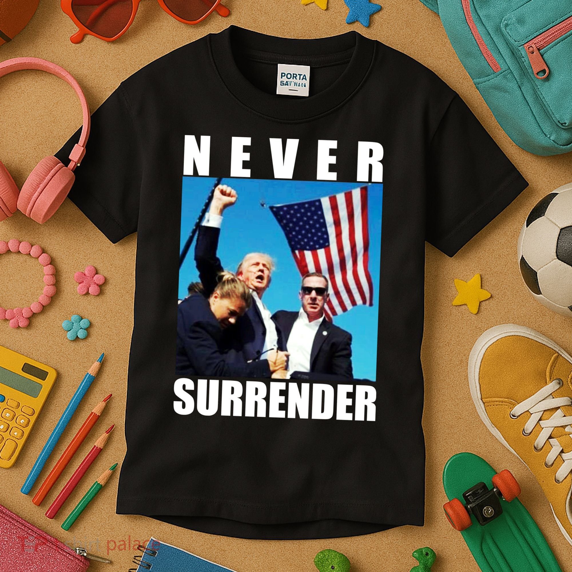 Never Surrender Trump 2024 Pennsylvania Rally Shooting Kids T-Shirt