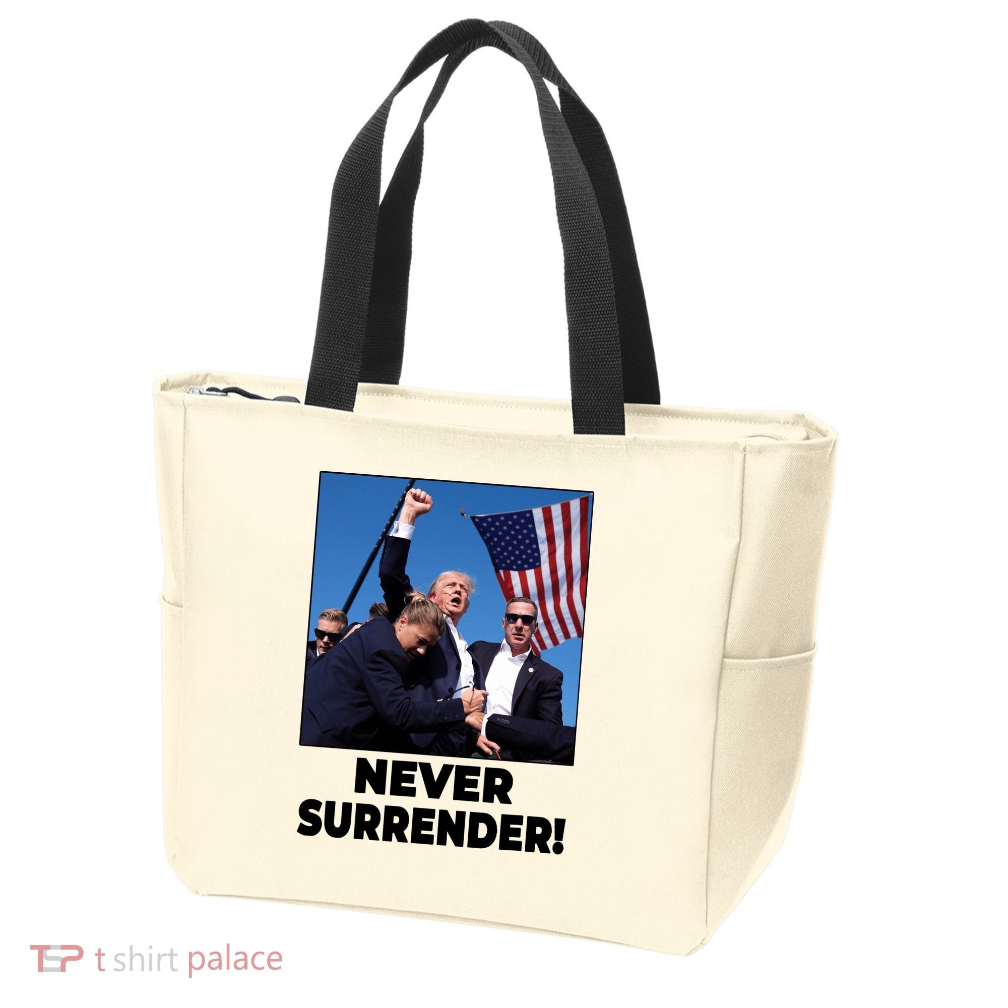 Never Surrender Trump Rally Shooting Donald Trump Statement Tote Bag
