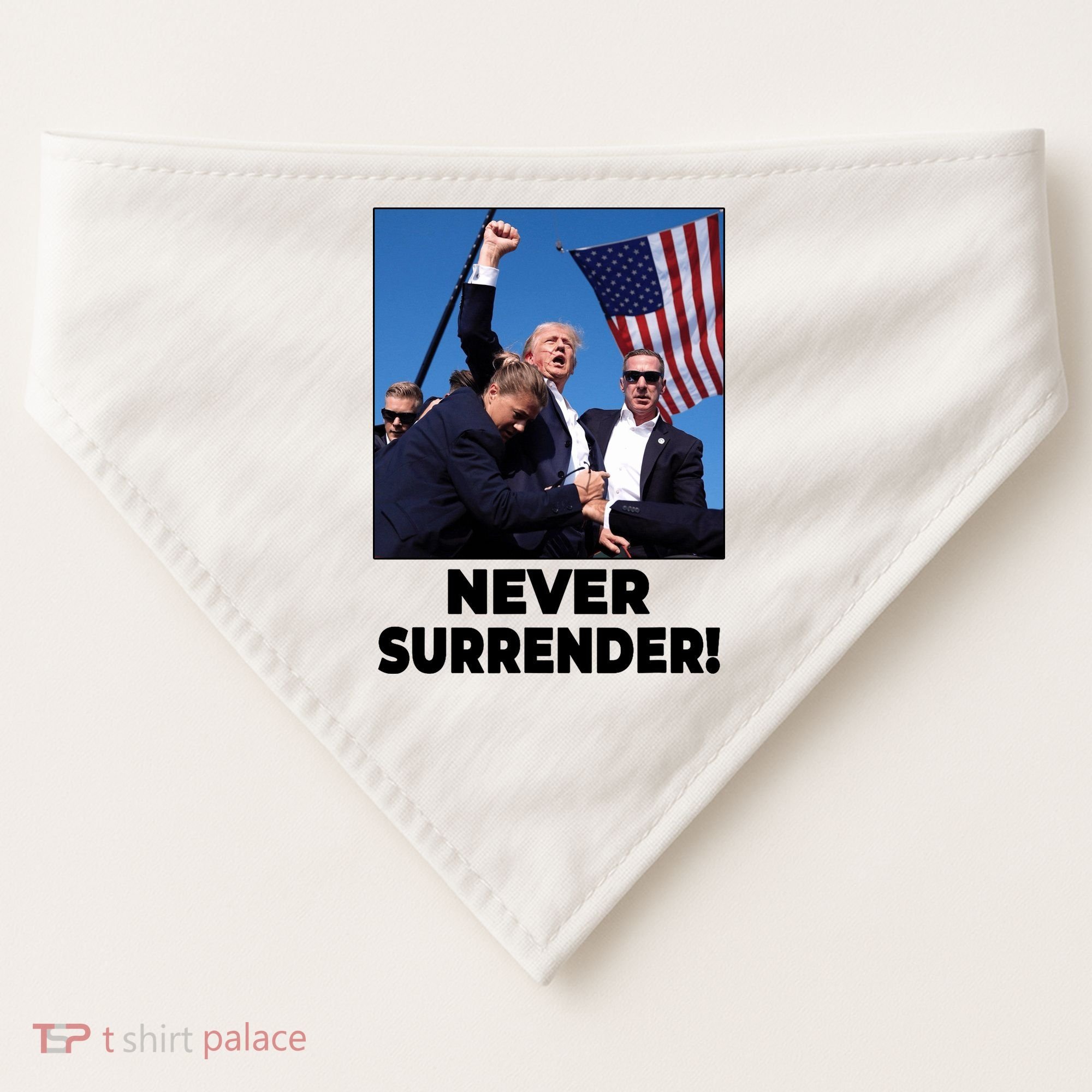 Never Surrender Trump Rally Shooting Donald Trump Statement USA-Made Doggie Bandana