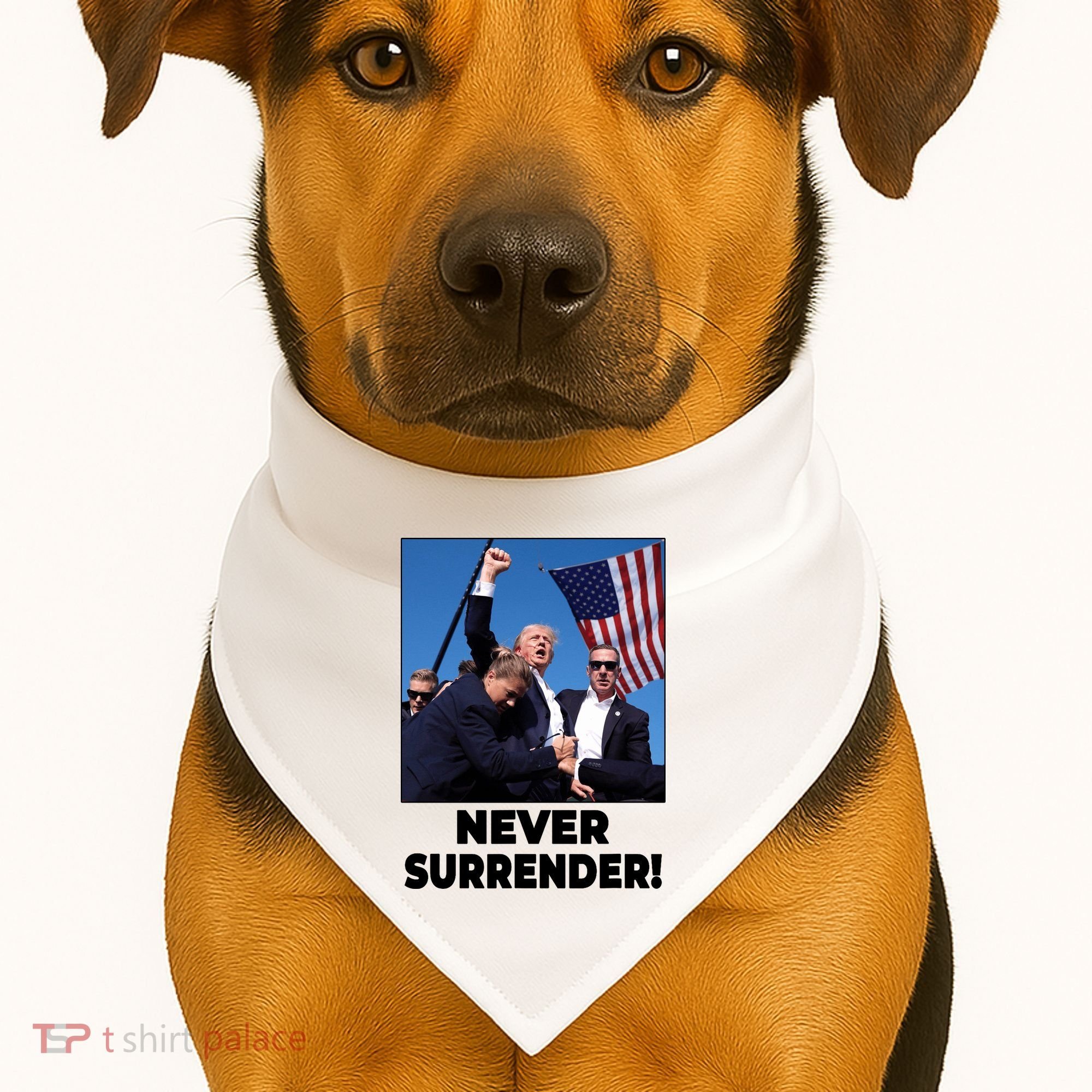 Never Surrender Trump Rally Shooting Donald Trump Statement USA-Made Doggie Bandana
