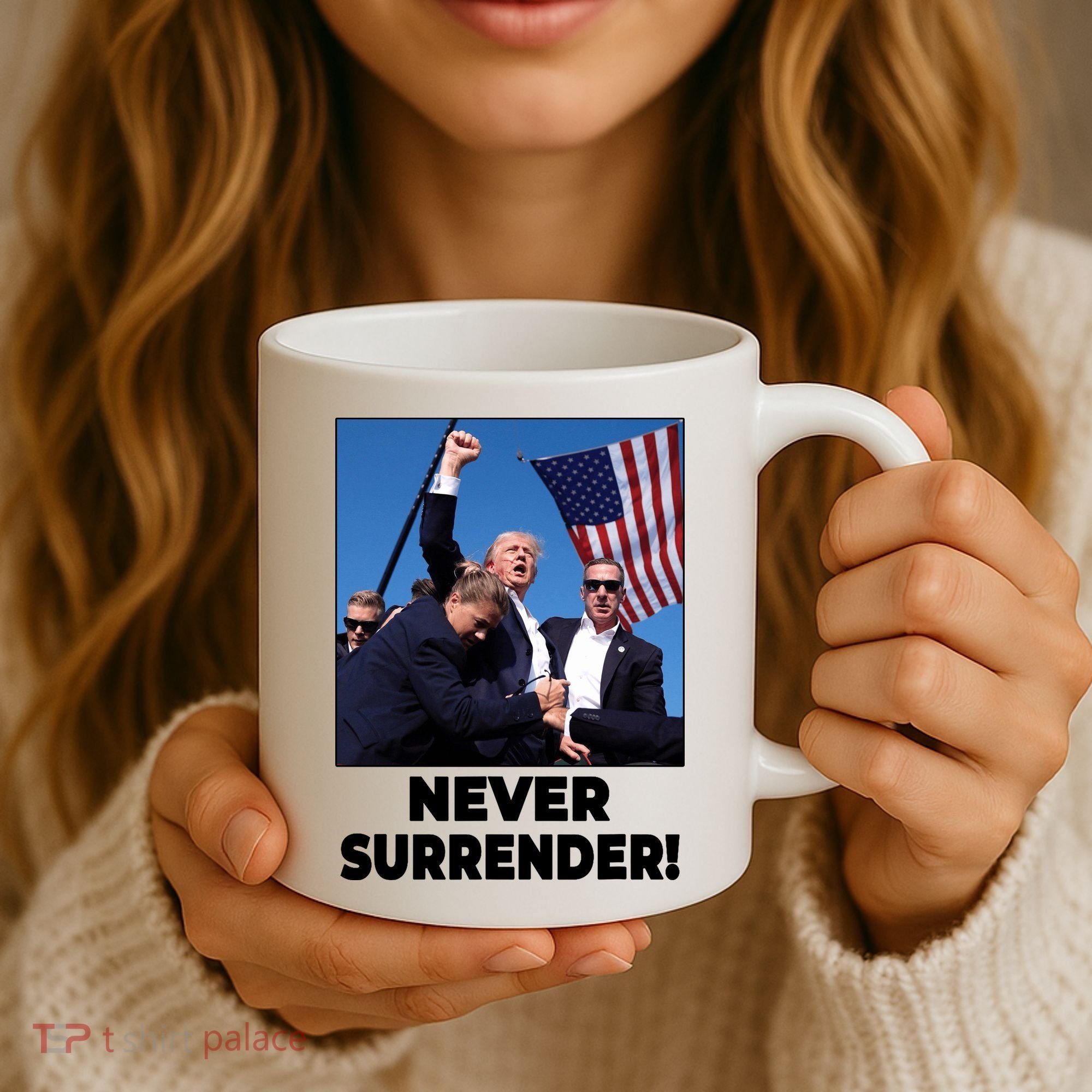 Never Surrender Trump Rally Shooting Donald Trump Statement Coffee Mug