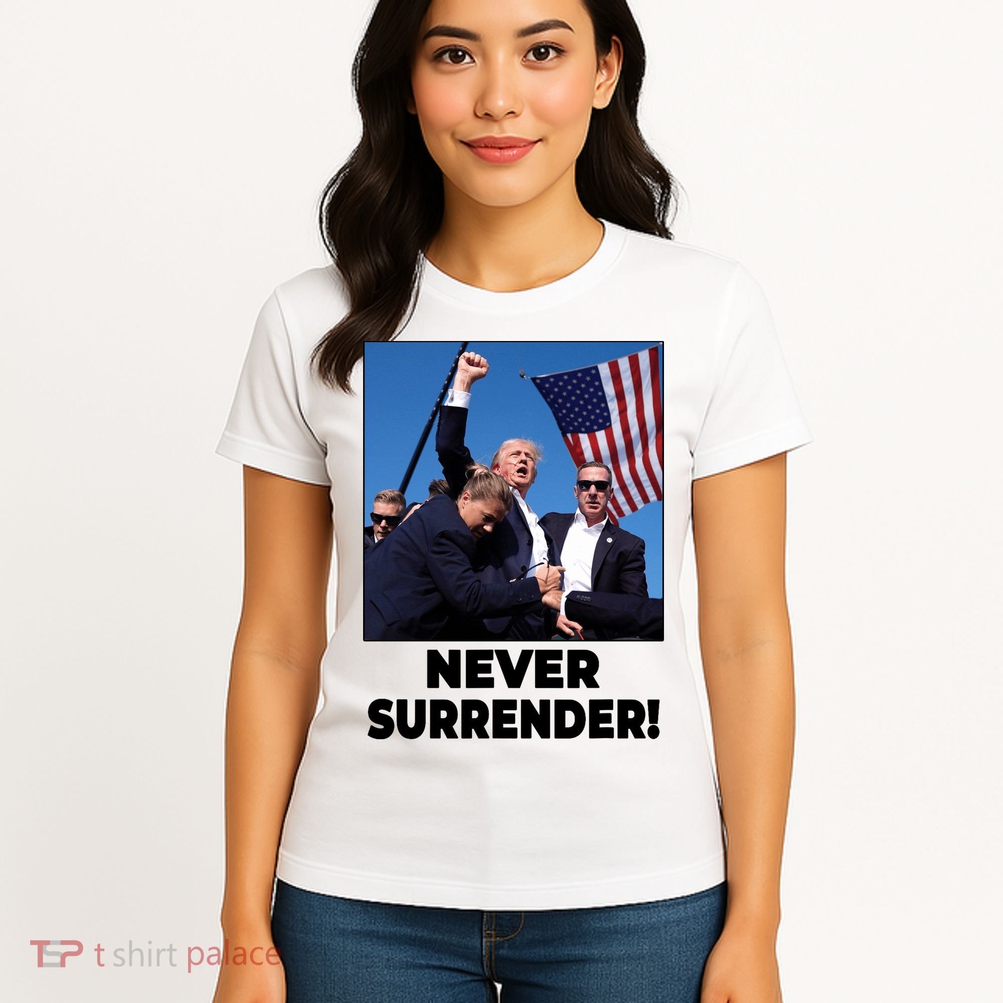 Never Surrender Trump Rally Shooting Donald Trump Statement Women's T-Shirt
