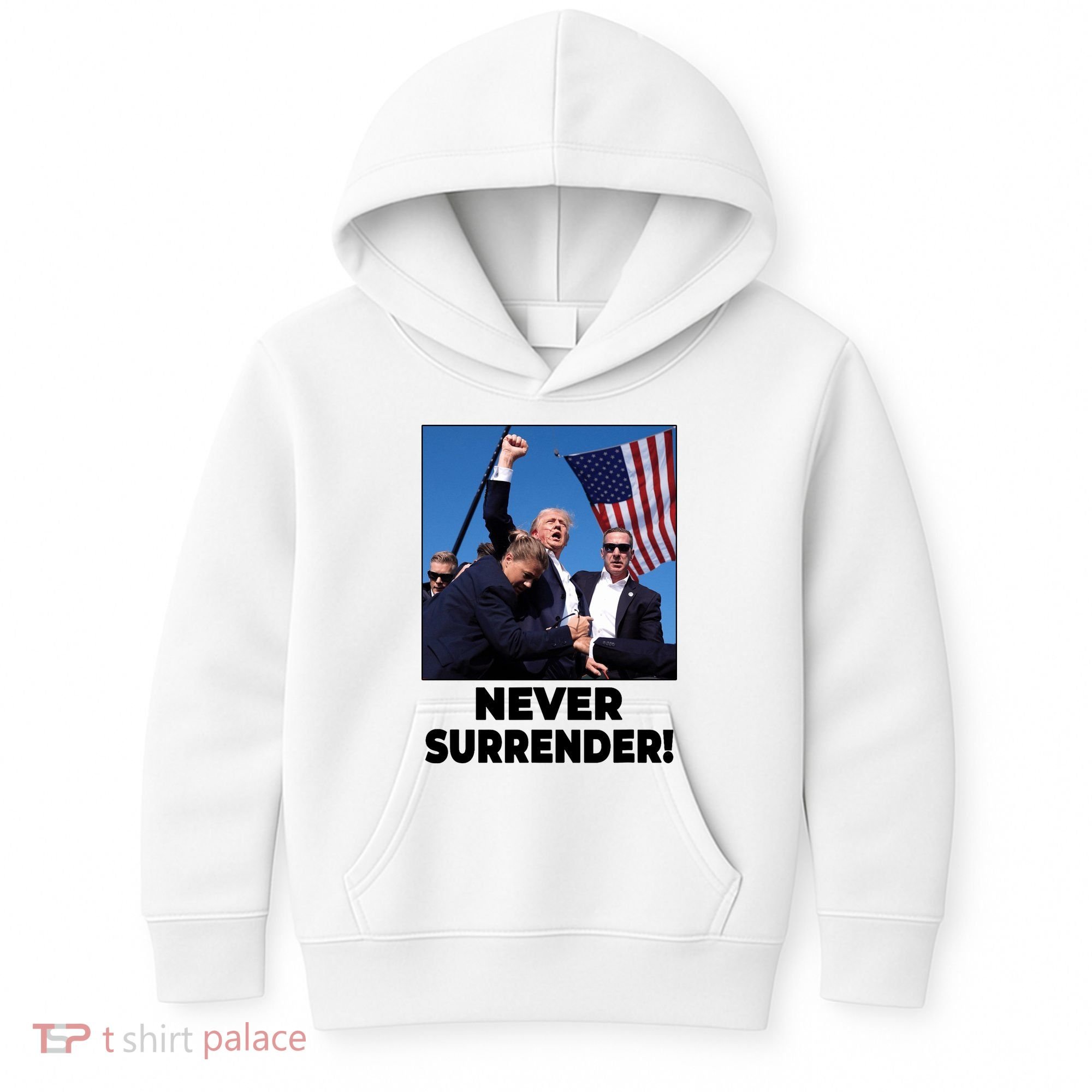 Never Surrender Trump Rally Shooting Donald Trump Statement Kids Hoodie