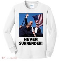 Never Surrender Trump Rally Shooting Donald Trump Statement Kids Long Sleeve Shirt thumb 0