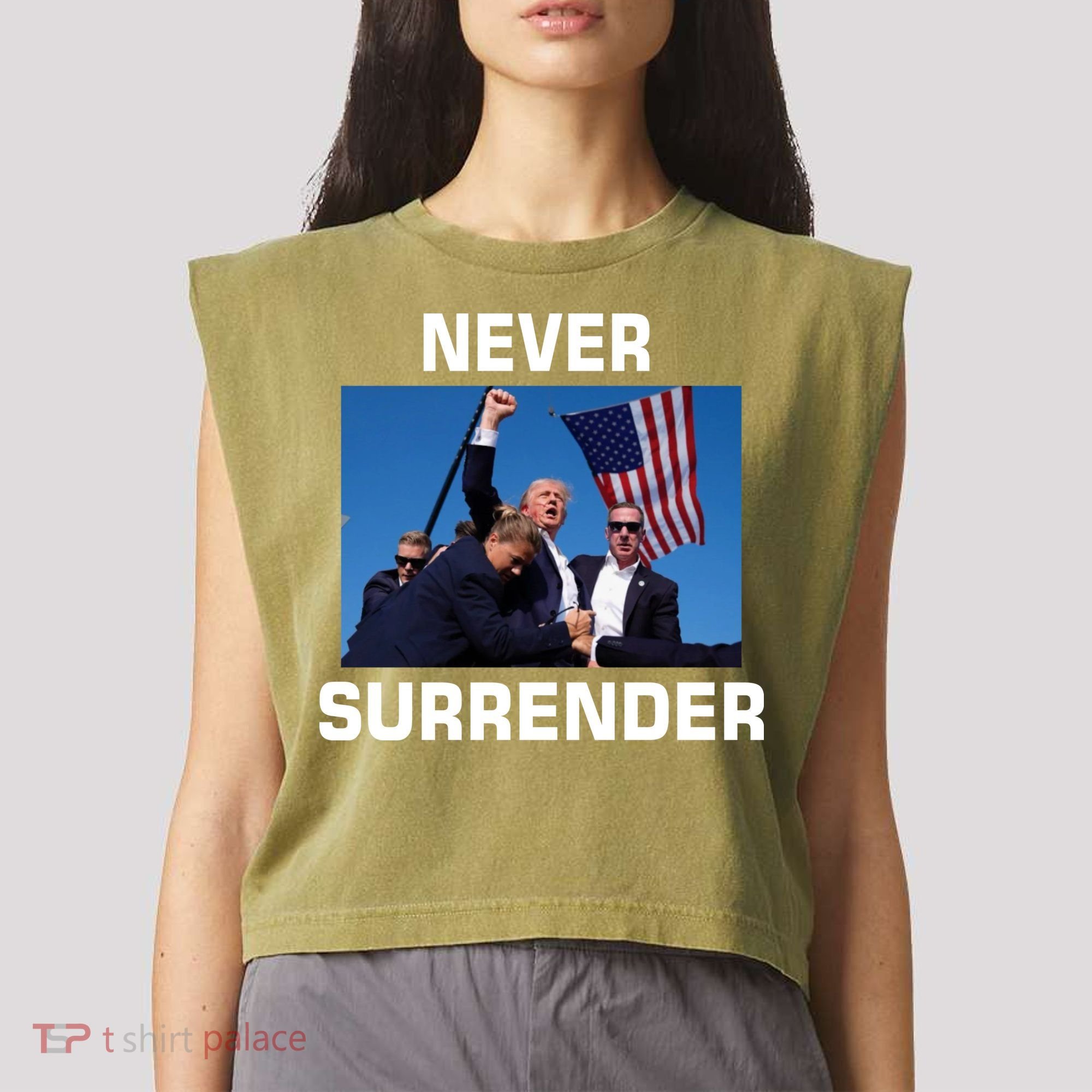 Never Surrender Trump Pennsylvania Rally Garment-Dyed Women's Muscle Tee