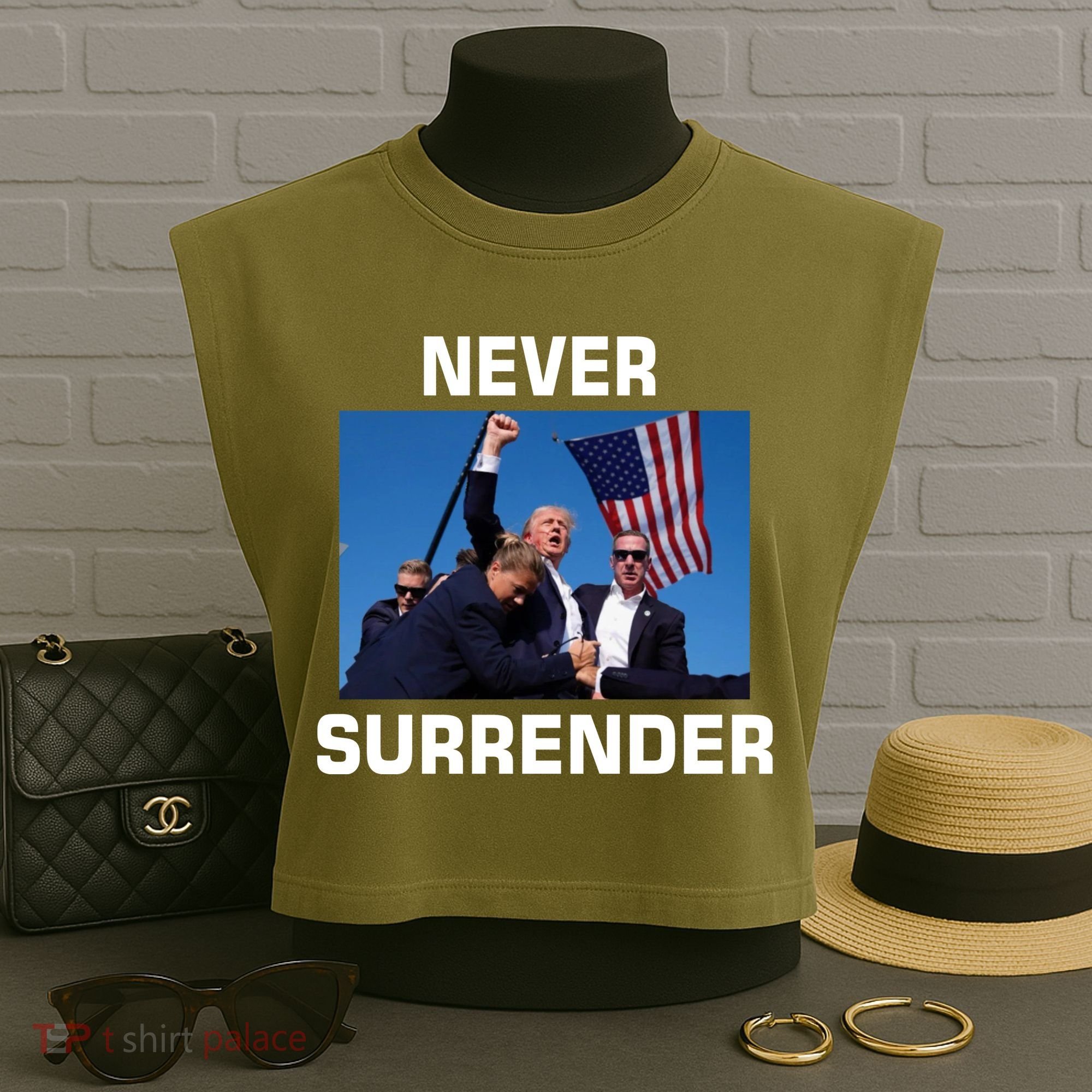 Never Surrender Trump Pennsylvania Rally Garment-Dyed Women's Muscle Tee