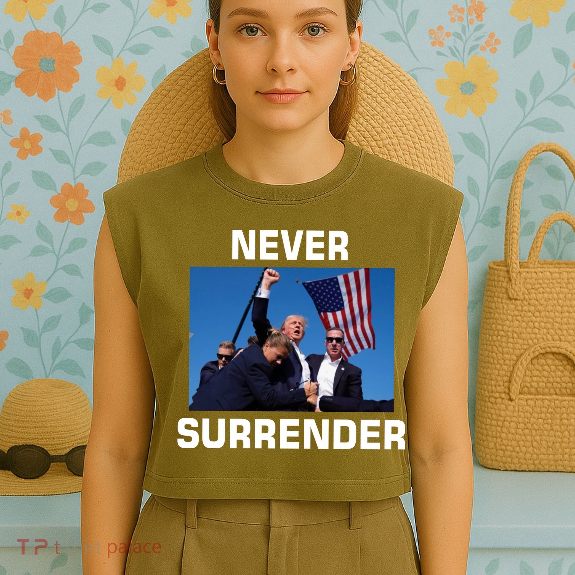 Never Surrender Trump Pennsylvania Rally Garment-Dyed Women's Muscle Tee