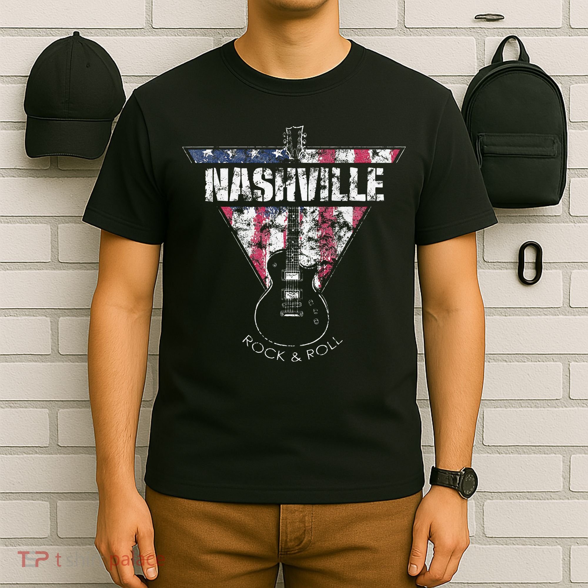 Nashville Souvenir Vintage American Flag Guitar Player T-Shirt