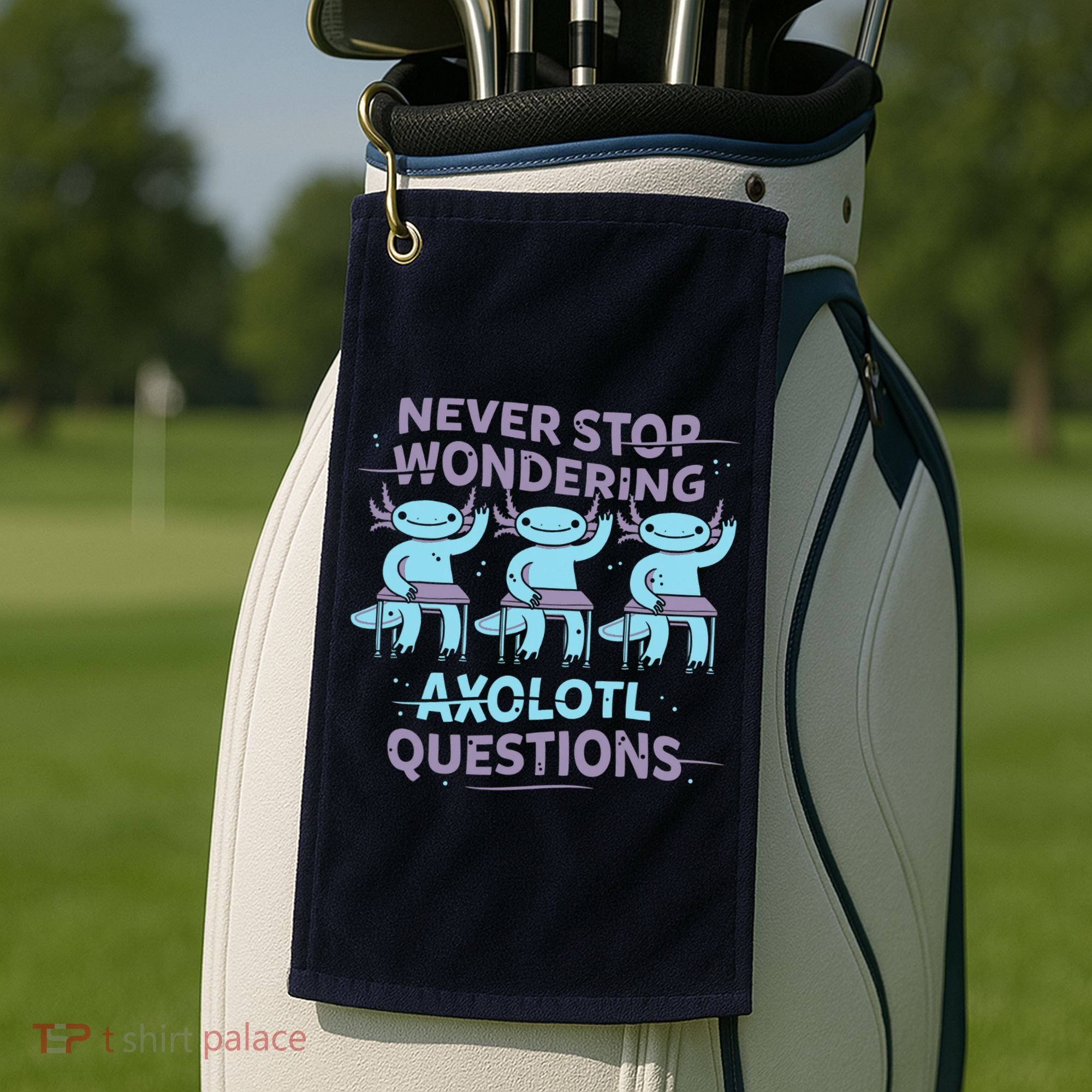 Never Stop Wondering AXOLOTL QUESTIONS Golf Towel