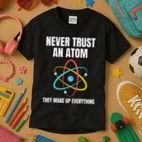 Never Trust An Atom They Make Up Everything Science Teacher Kids T-Shirt thumb 3