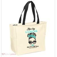 Nice Try Cancer But I’m Still Here Ovarian Cancer Warrior Great Gift Tote Bag thumb 2