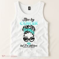 Nice Try Cancer But I’m Still Here Ovarian Cancer Warrior Great Gift Tank Top thumb 2