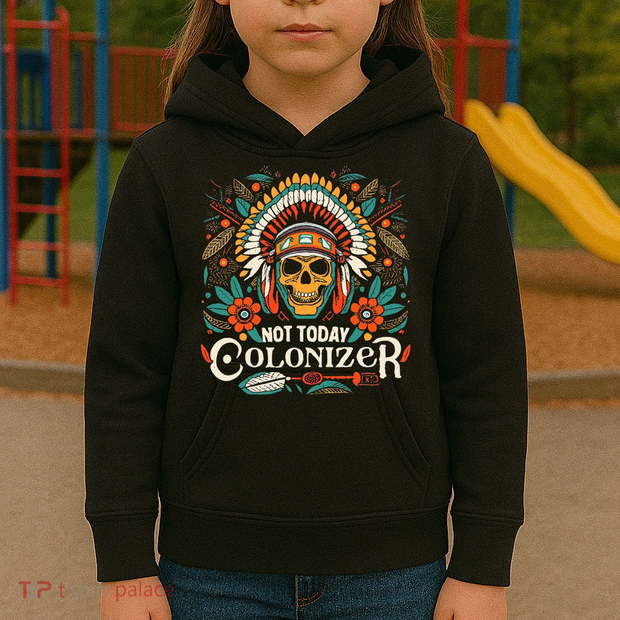 Not Today Colonizer Native American Indigenous Indian Tribe Kids Hoodie