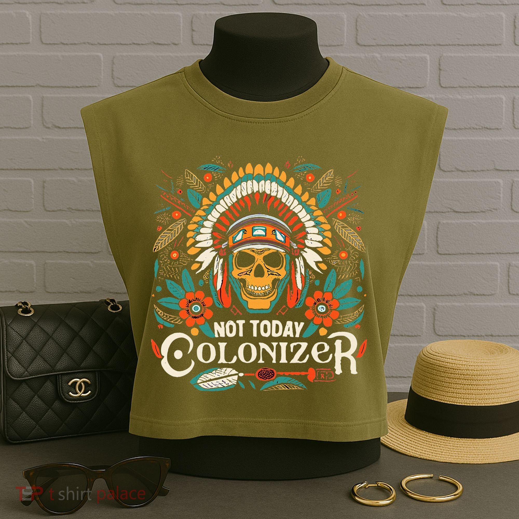 Not Today Colonizer Native American Indigenous Indian Tribe Garment-Dyed Women's Muscle Tee