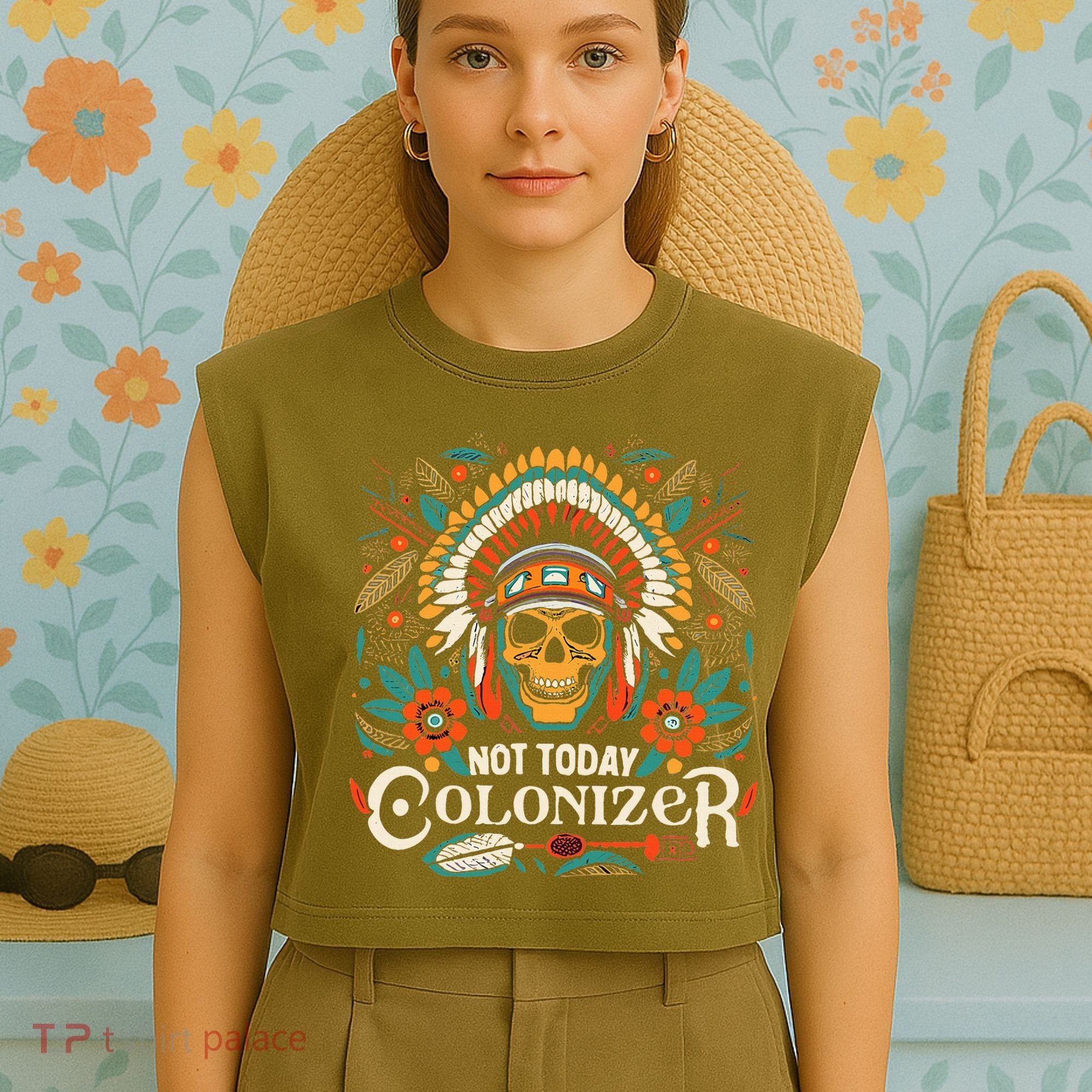 Not Today Colonizer Native American Indigenous Indian Tribe Garment-Dyed Women's Muscle Tee