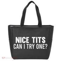 Nice Tits Can I Try One Funny Humor Dirty Jokes Tote Bag thumb 0