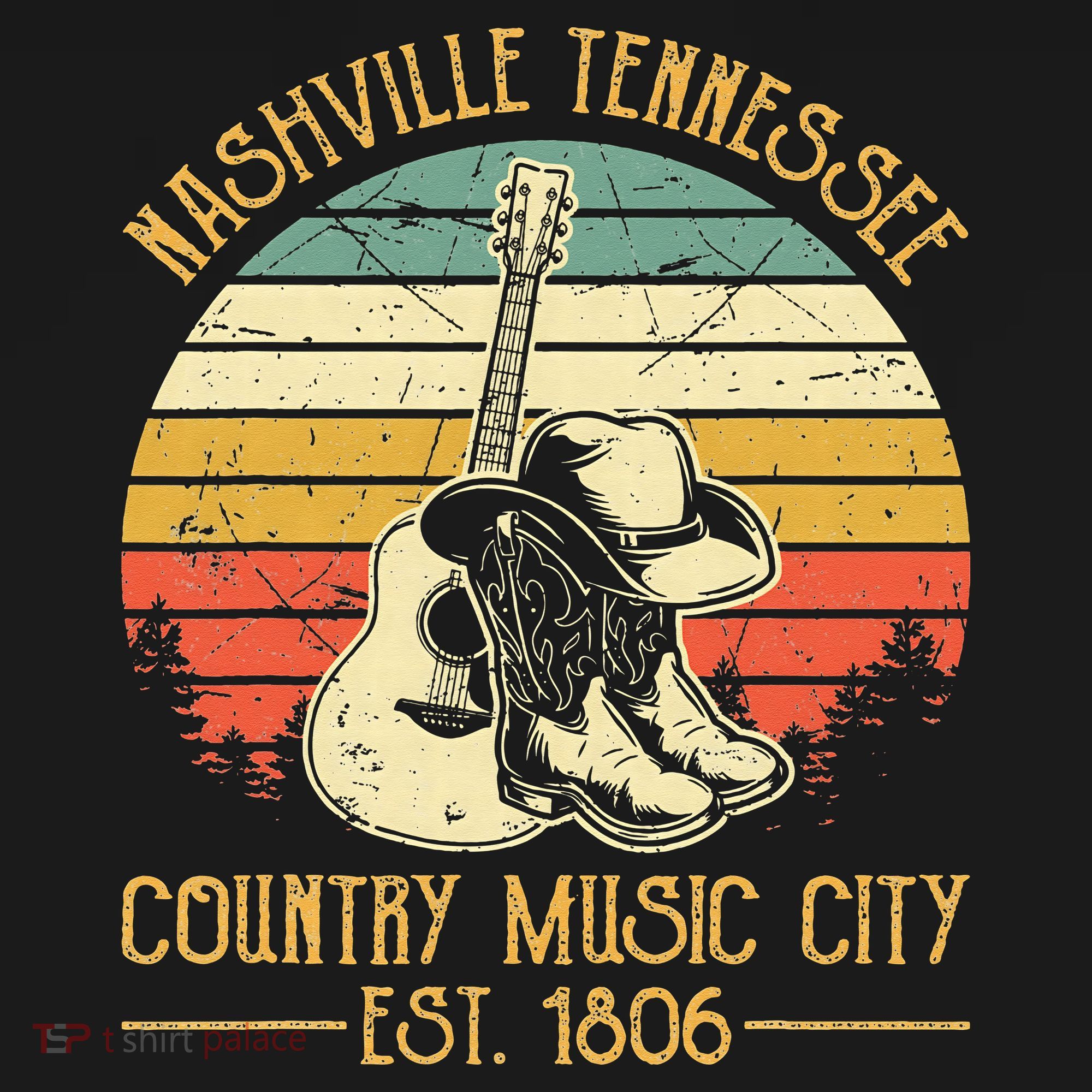 Nashville Tennessee Country Music City Boots Hat Guitar T-Shirt