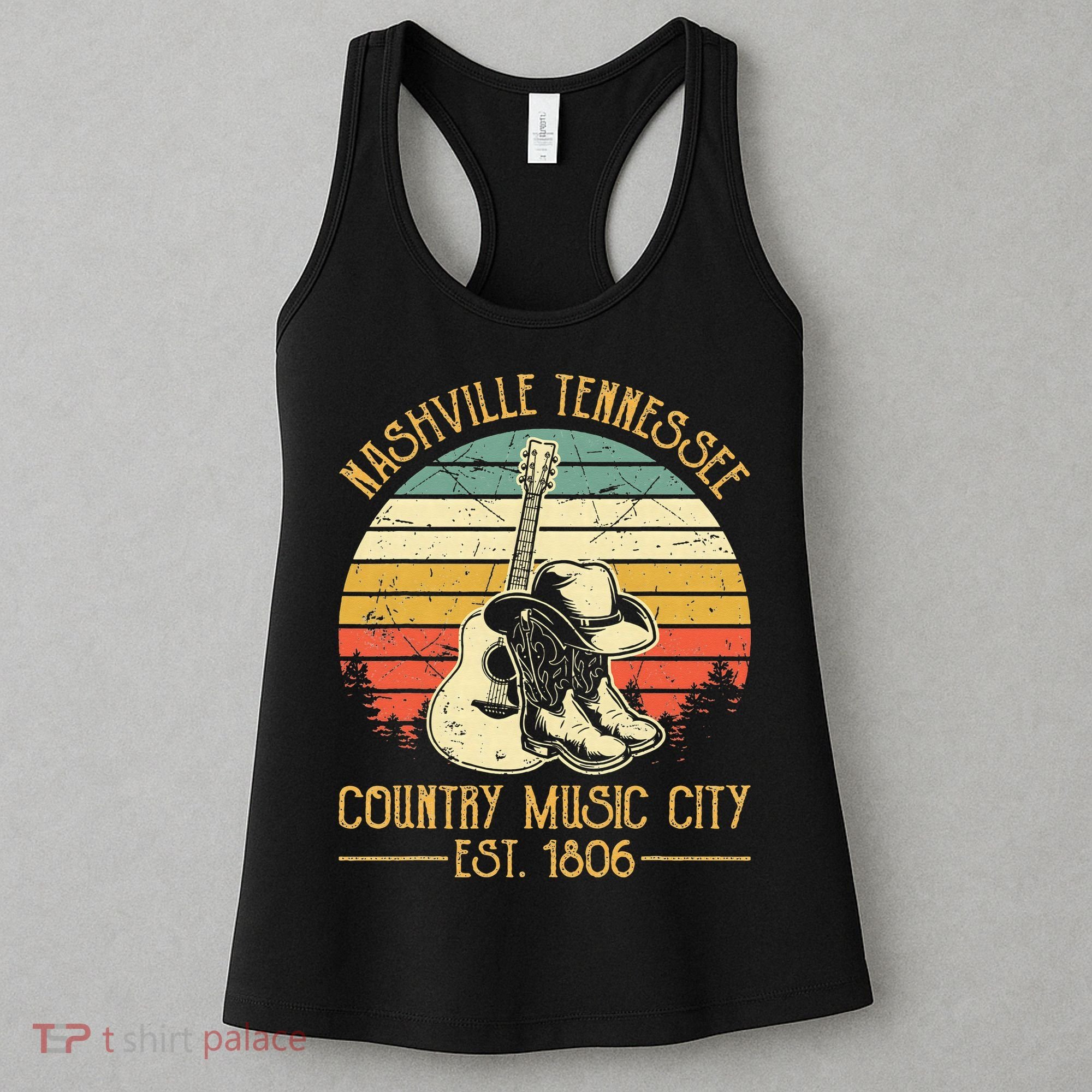 Nashville Tennessee Country Music City Boots Hat Guitar Women's Tank Top