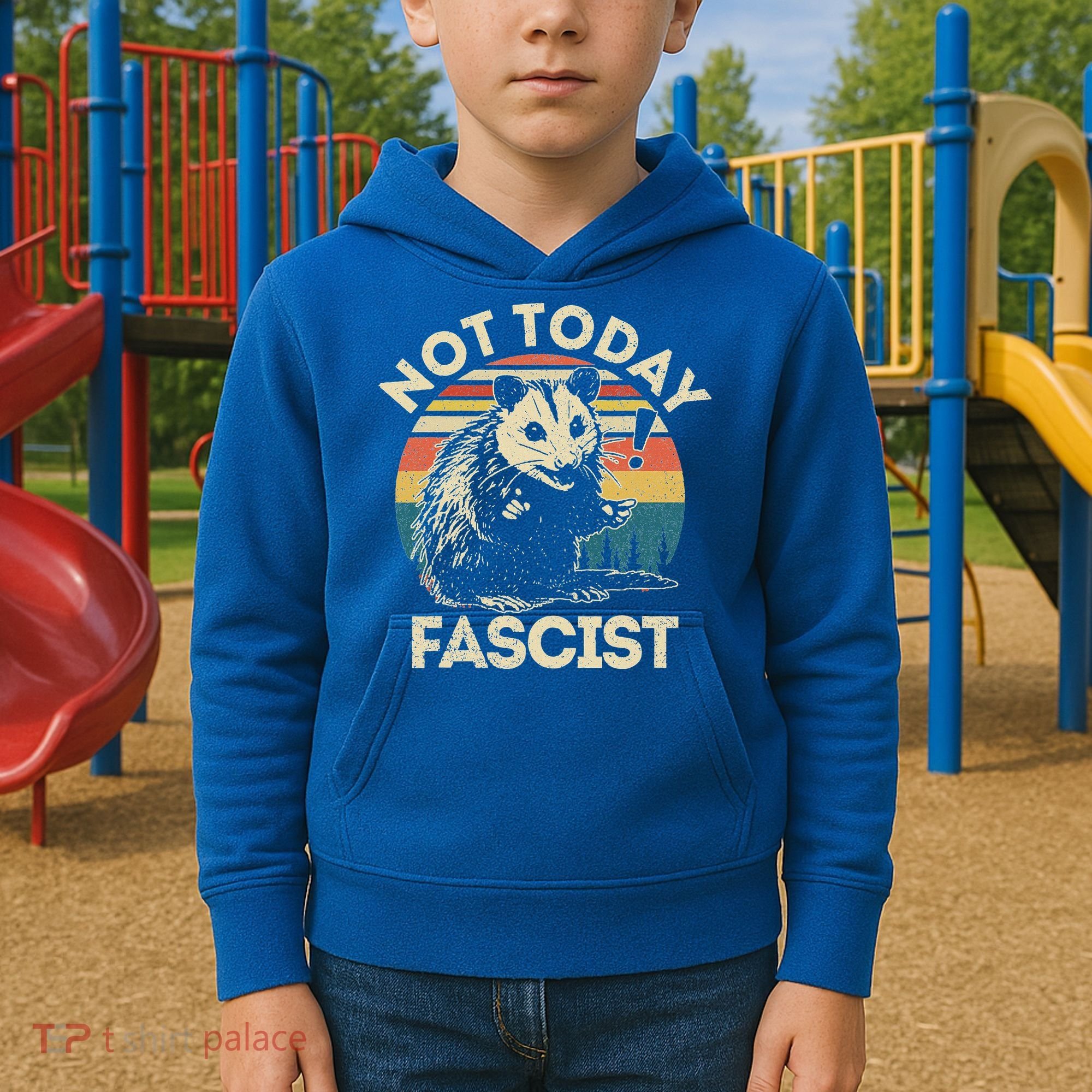 Not Today Fascist Opossum Social Possum Kids Hoodie