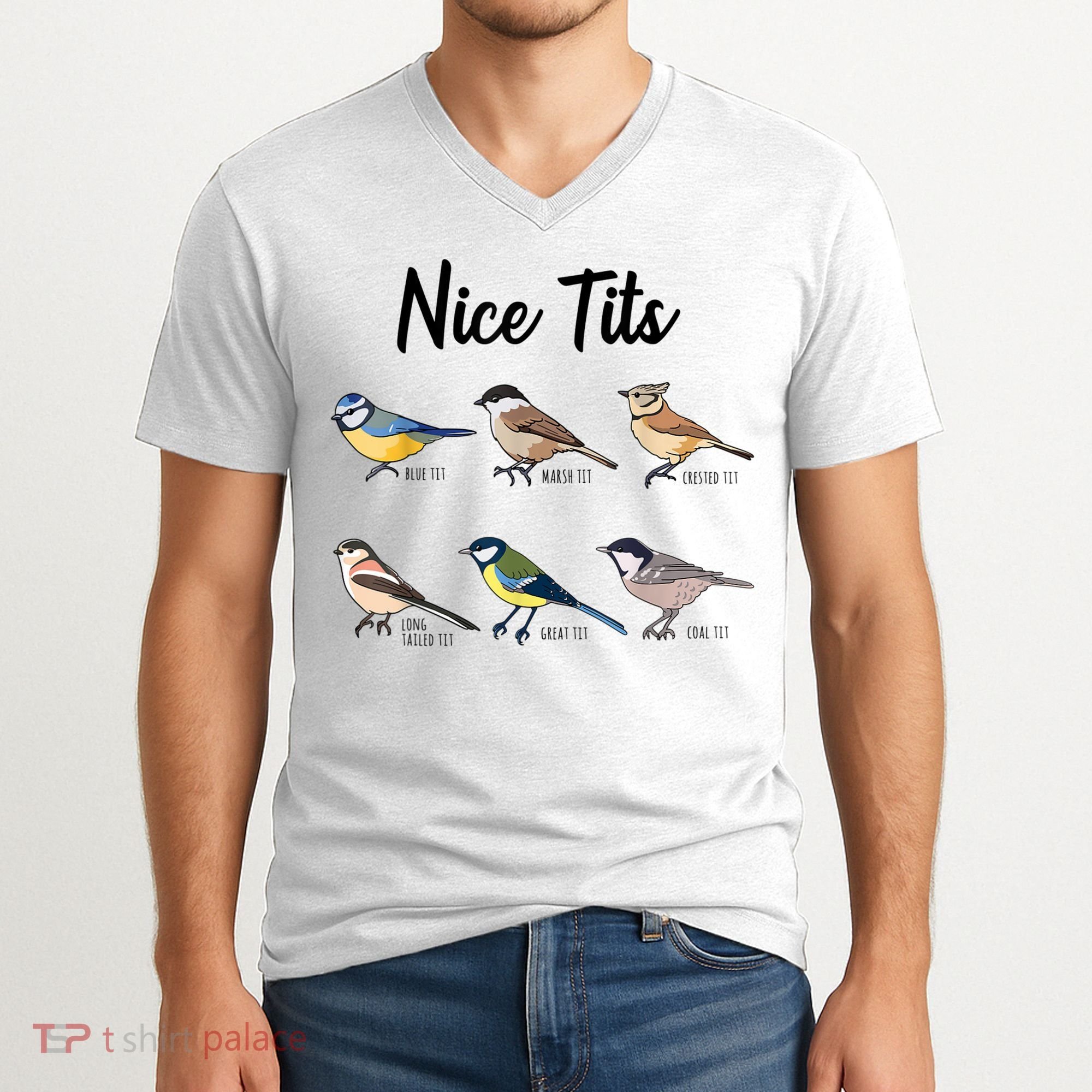 Nice Tits Funny Bird Watching Birding V-Neck T-Shirt