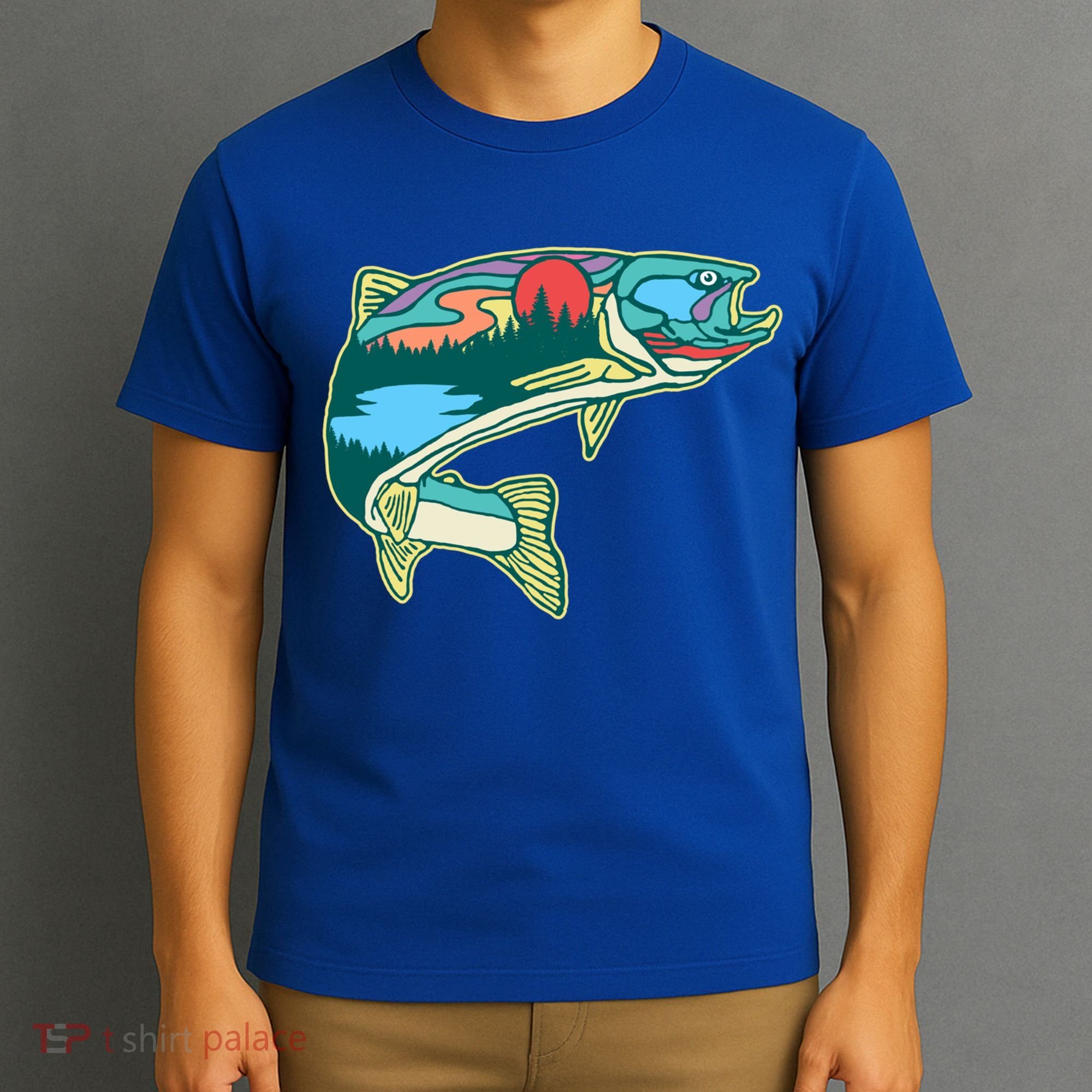Nature Trout Illustration Vintage Fly Fishing Retro Graphic Gift T-Shirt