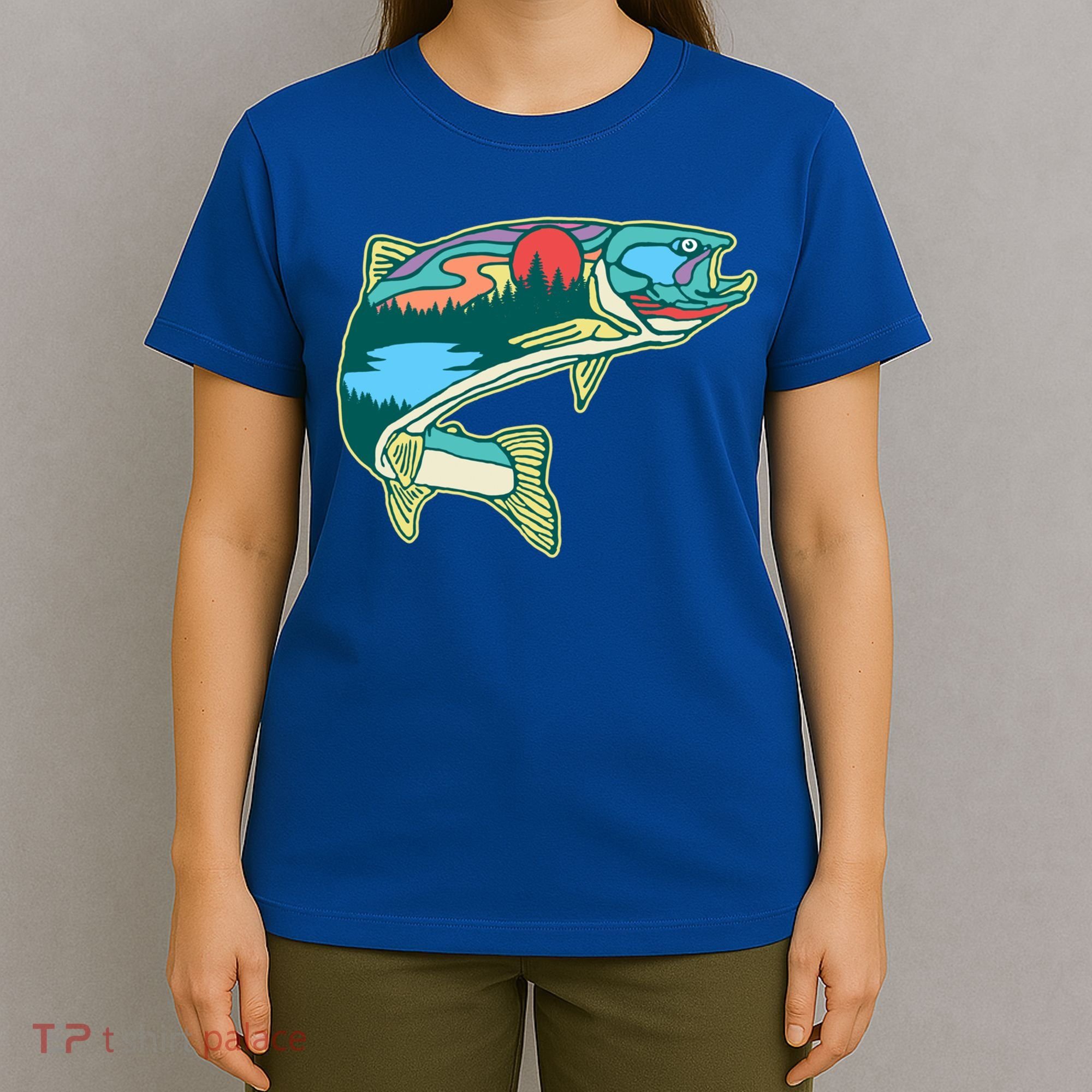 Nature Trout Illustration Vintage Fly Fishing Retro Graphic Gift T-Shirt