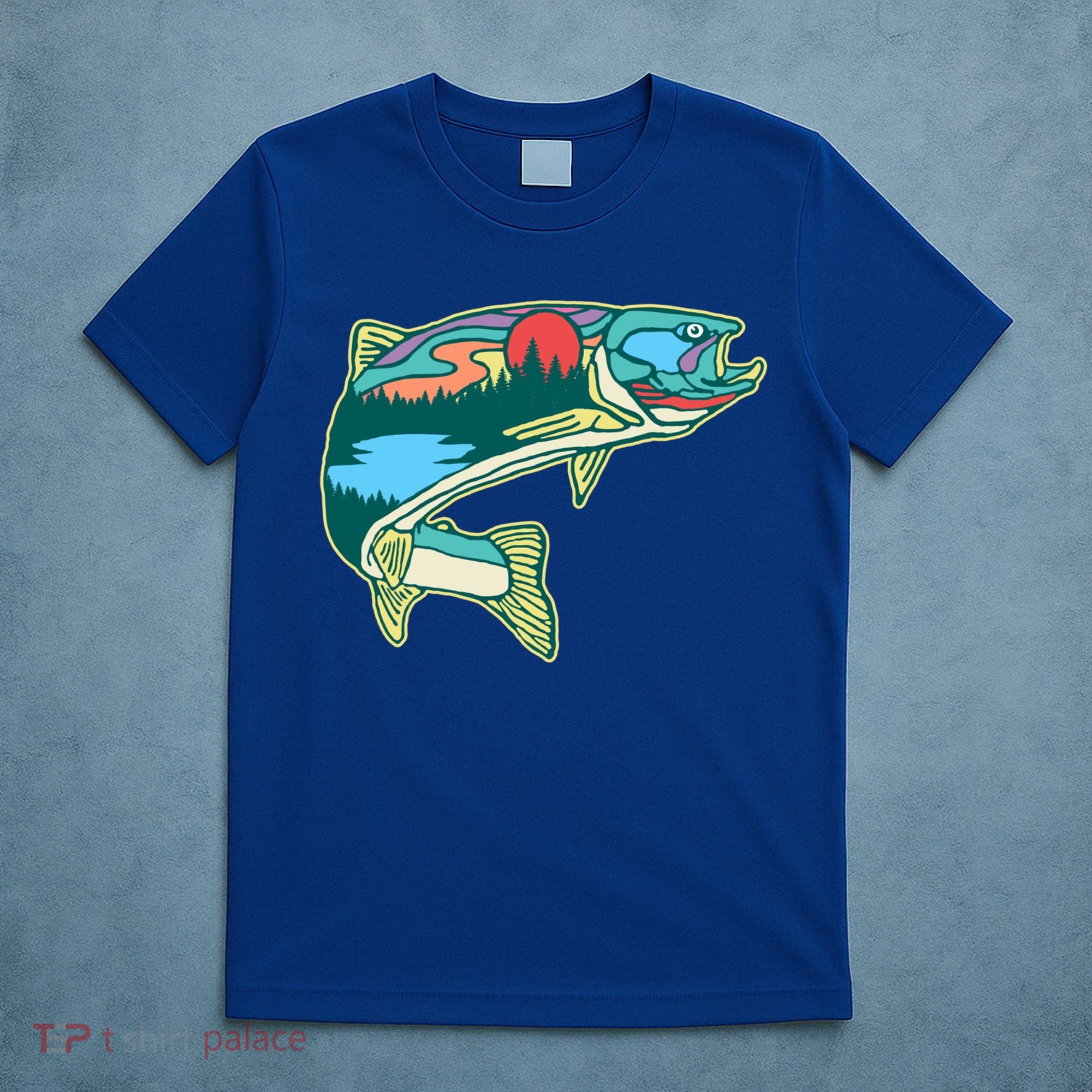 Nature Trout Illustration Vintage Fly Fishing Retro Graphic Gift T-Shirt