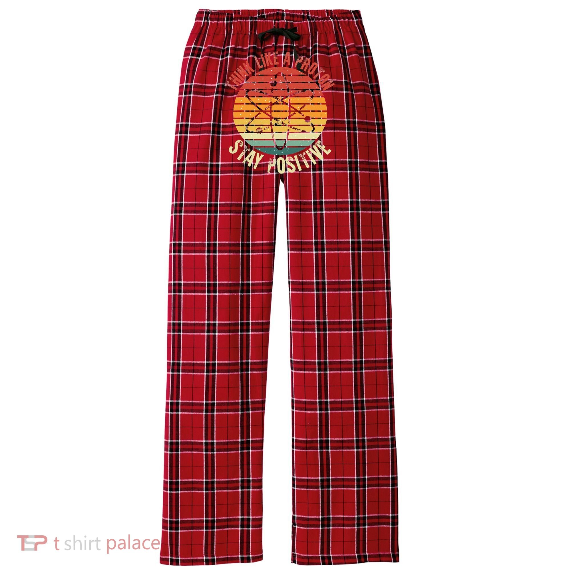 Nerd Think Like A Proton Stay Positive Retro Chemistry Women's Flannel Plaid Pajama Pants