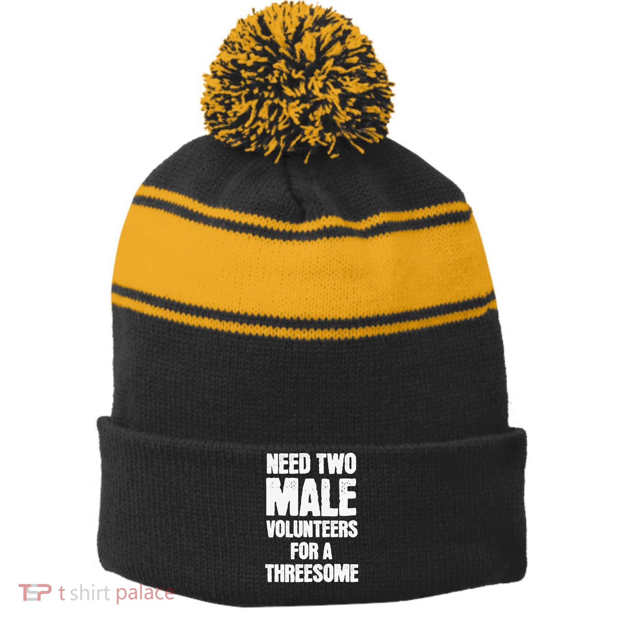 Need Two Male Volunteers For A Threesome Stripe Pom Pom Beanie